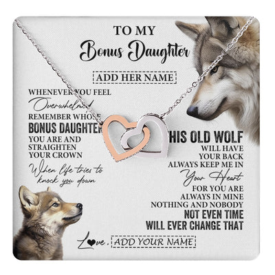 Interlocking Hearts Necklace Stainless Steel & Rose Gold Finish | 1 | Personalized To My Bonus Daughter Gifts Necklace From Stepmom Whenever Wolf Unique Birthday For Stepdaughter Graduation Christmas Custom Gift Box Message Card | https://teecentury.