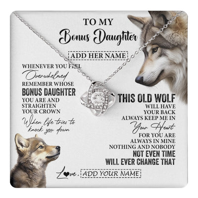 Love Knot Necklace 14K White Gold Finish | 1 | Personalized To My Bonus Daughter Gifts Necklace From Stepmom Whenever Wolf Unique Birthday For Stepdaughter Graduation Christmas Custom Gift Box Message Card | https://teecentury.