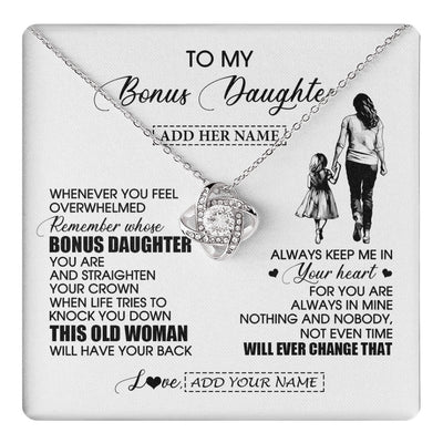 Love Knot Necklace 14K White Gold Finish | 1 | Personalized To My Bonus Daughter Gifts Necklace From Stepmom Whenever Woman Unique Birthday Gifts For Stepdaughter Graduation Christmas Gift Box Message Card | teecentury.myshopify