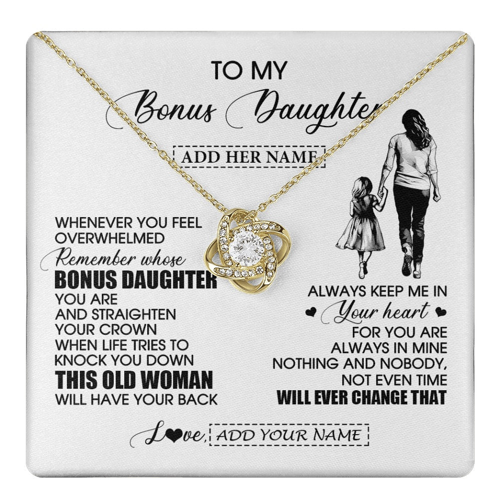 Love Knot Necklace 18K Yellow Gold Finish | 1 | Personalized To My Bonus Daughter Gifts Necklace From Stepmom Whenever Woman Unique Birthday Gifts For Stepdaughter Graduation Christmas Gift Box Message Card | teecentury.myshopify