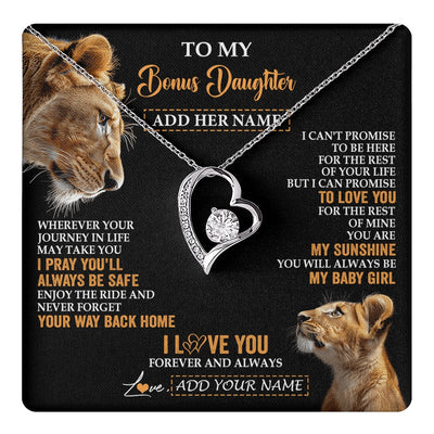Forever Love Necklace 14K White Gold Finish | 1 | Personalized To My Bonus Daughter Gifts Necklace From Stepmom Wherever Your Journey In Life Lion Stepdaughter Birthday Gifts Christmas Gift Box Message Card | https://teecentury.