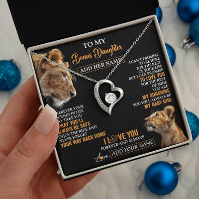 Forever Love Necklace 14K White Gold Finish | 2 | Personalized To My Bonus Daughter Gifts Necklace From Stepmom Wherever Your Journey In Life Lion Stepdaughter Birthday Gifts Christmas Gift Box Message Card | https://teecentury.