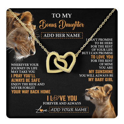 Interlocking Hearts Necklace 18K Yellow Gold Finish | 1 | Personalized To My Bonus Daughter Gifts Necklace From Stepmom Wherever Your Journey In Life Lion Stepdaughter Birthday Gifts Christmas Gift Box Message Card | https://teecentury.
