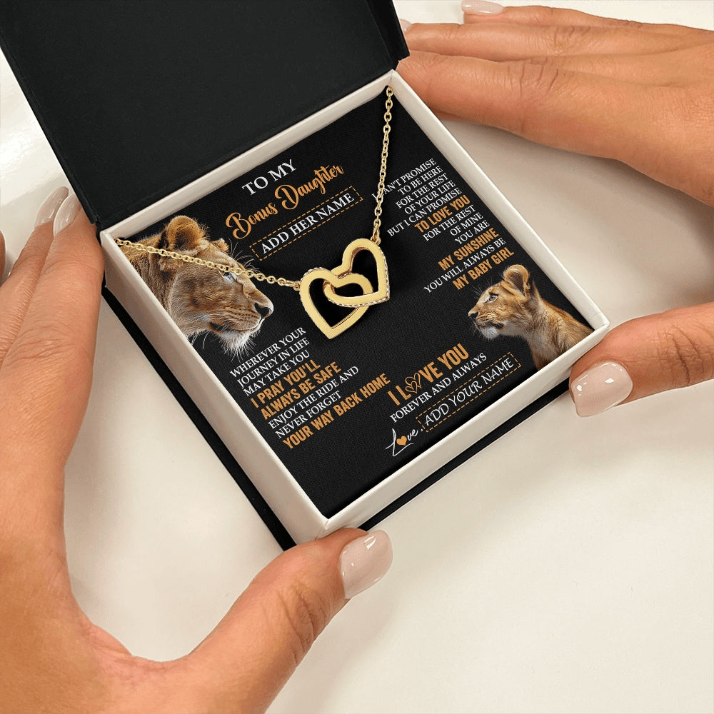 Interlocking Hearts Necklace 18K Yellow Gold Finish | 2 | Personalized To My Bonus Daughter Gifts Necklace From Stepmom Wherever Your Journey In Life Lion Stepdaughter Birthday Gifts Christmas Gift Box Message Card | https://teecentury.