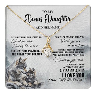 Alluring Beauty Necklace 18K Yellow Gold Finish | 1 | Personalized To My Bonus Daughter Gifts Necklace From Stepmom Wolf My Only Wish For You Stepdaughter Birthday Gifts Graduation Christmas Gift Box Message Card | https://teecentury.