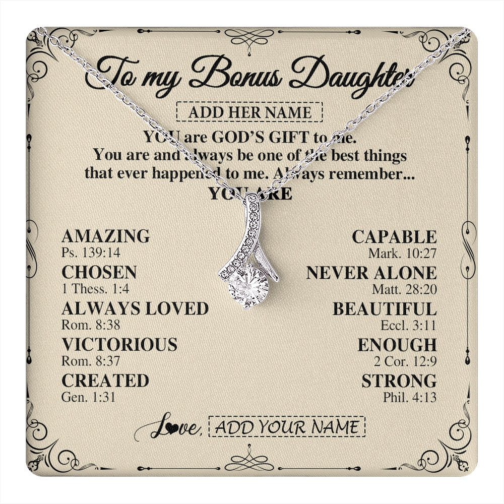 Alluring Beauty Necklace 14K White Gold Finish | 1 | Personalized To My Bonus Daughter Gifts Necklace From Stepmom You Are God's Gift To Me Stepdaughter Birthday Gifts Christmas Christian Gift Box Message Card | https://teecentury.