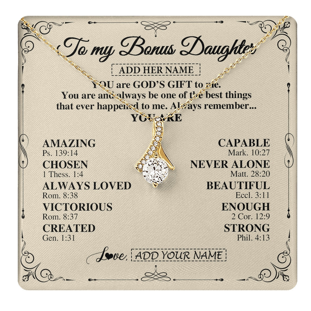 Alluring Beauty Necklace 18K Yellow Gold Finish | 1 | Personalized To My Bonus Daughter Gifts Necklace From Stepmom You Are God's Gift To Me Stepdaughter Birthday Gifts Christmas Christian Gift Box Message Card | https://teecentury.