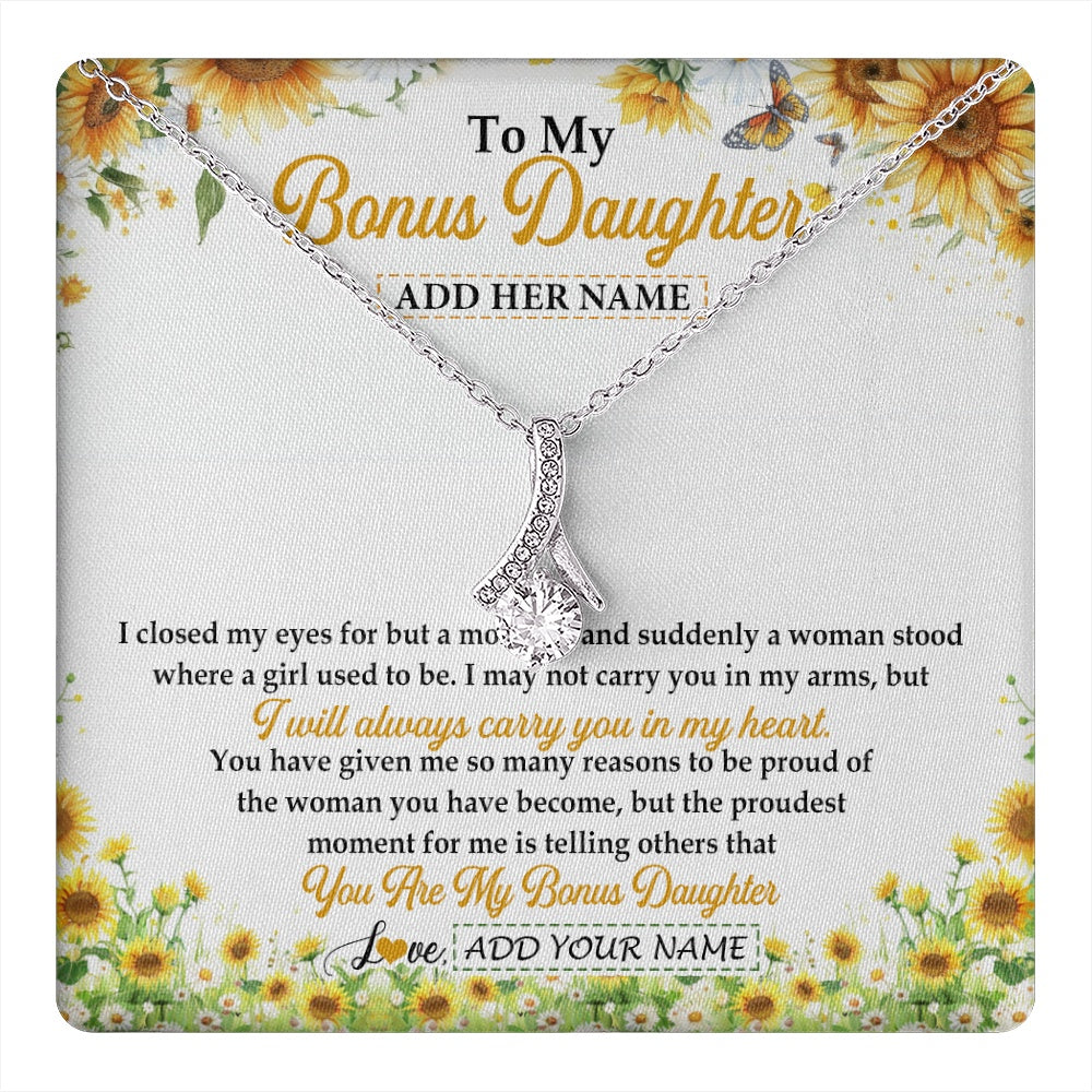 Alluring Beauty Necklace 14K White Gold Finish | 1 | Personalized To My Bonus Daughter Gifts Necklace From Stepmother I Closed My Eyes Sunflower Best Stepdaughter Birthday Gifts Christmas Gift Box Message Card | teecentury.myshopify