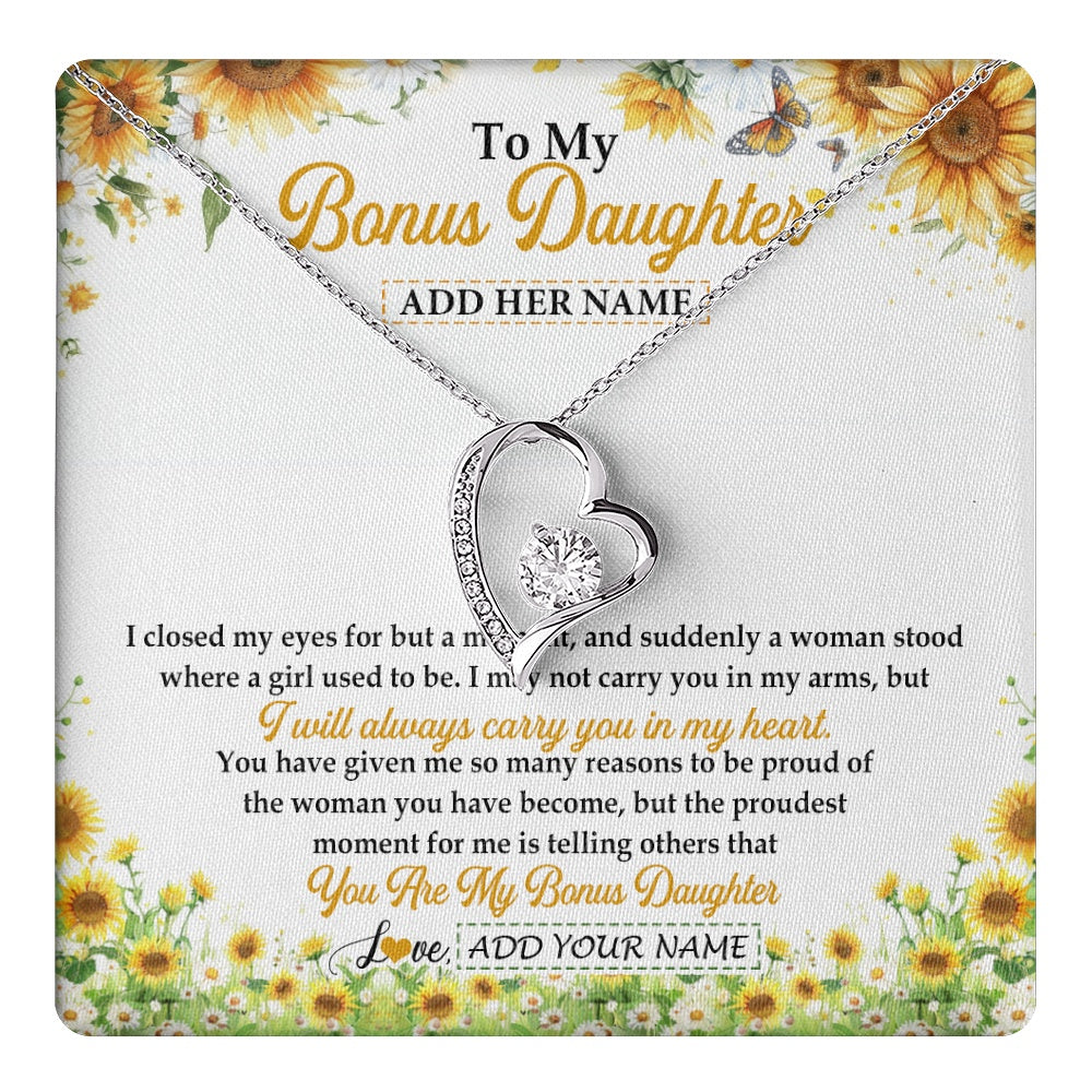 Forever Love Necklace 14K White Gold Finish | 1 | Personalized To My Bonus Daughter Gifts Necklace From Stepmother I Closed My Eyes Sunflower Best Stepdaughter Birthday Gifts Christmas Gift Box Message Card | teecentury.myshopify