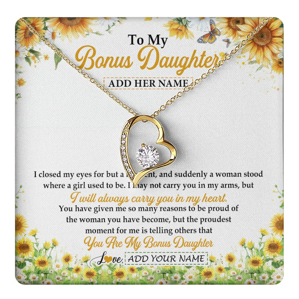 Forever Love Necklace 18K Yellow Gold Finish | 1 | Personalized To My Bonus Daughter Gifts Necklace From Stepmother I Closed My Eyes Sunflower Best Stepdaughter Birthday Gifts Christmas Gift Box Message Card | teecentury.myshopify
