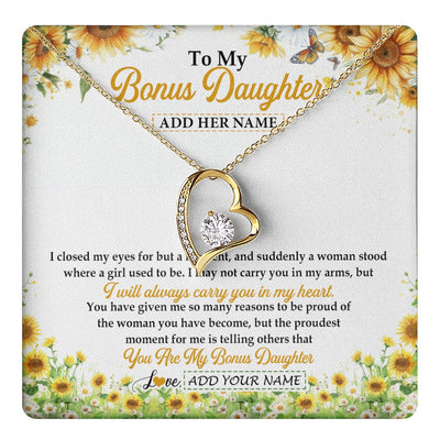 Forever Love Necklace 18K Yellow Gold Finish | 1 | Personalized To My Bonus Daughter Gifts Necklace From Stepmother I Closed My Eyes Sunflower Best Stepdaughter Birthday Gifts Christmas Gift Box Message Card | teecentury.myshopify