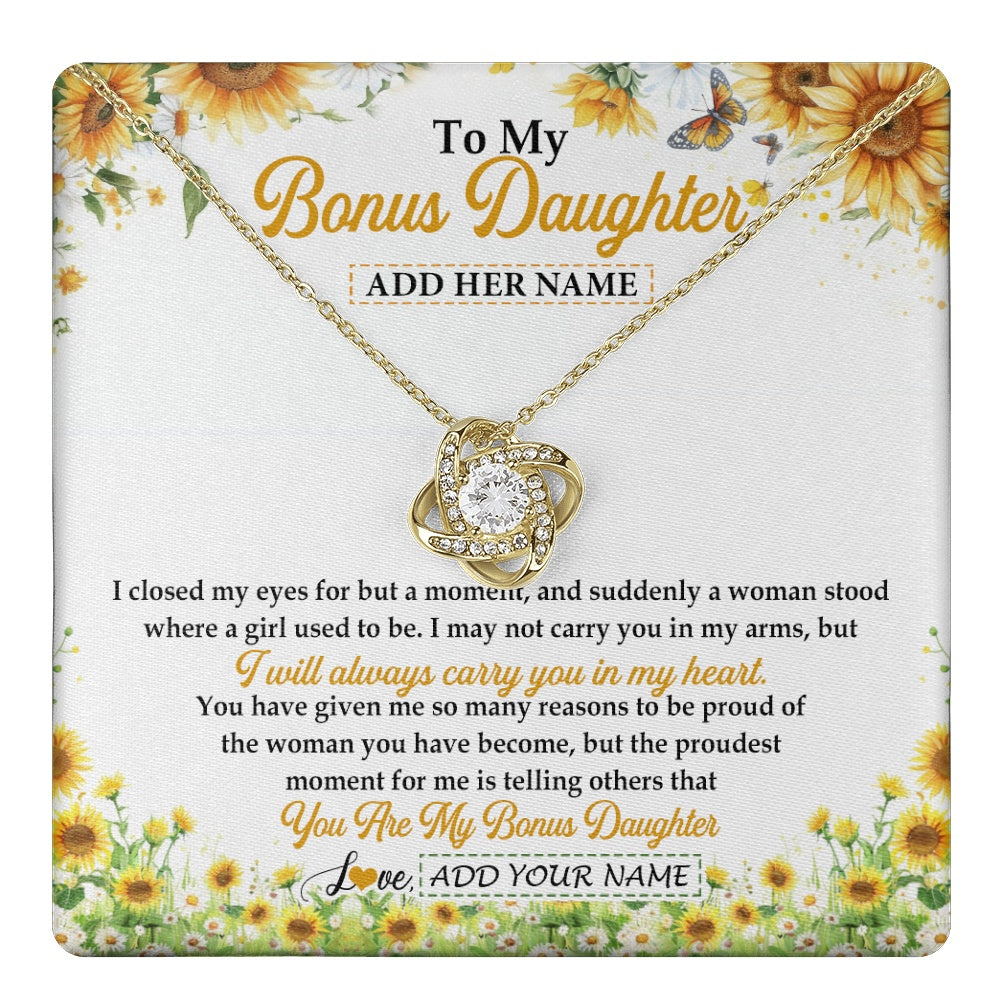 Love Knot Necklace 18K Yellow Gold Finish | 1 | Personalized To My Bonus Daughter Gifts Necklace From Stepmother I Closed My Eyes Sunflower Best Stepdaughter Birthday Gifts Christmas Gift Box Message Card | teecentury.myshopify