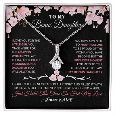 Alluring Beauty Necklace 14K White Gold Finish | 1 | Personalized To My Bonus Daughter Gifts Necklace From Stepmother Love Precious Bonus Daughter Birthday Graduation Christmas Customized Gift Box Message Card | teecentury