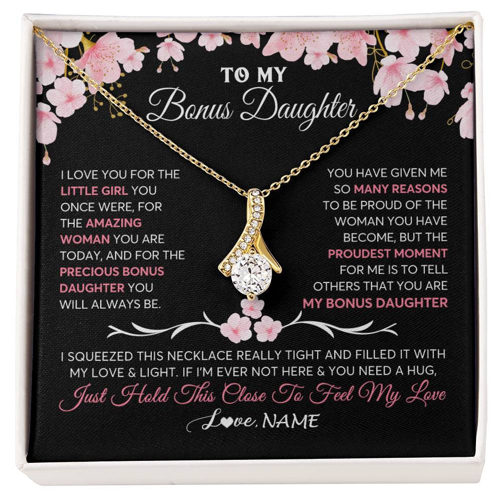 Alluring Beauty Necklace 18K Yellow Gold Finish | 1 | Personalized To My Bonus Daughter Gifts Necklace From Stepmother Love Precious Bonus Daughter Birthday Graduation Christmas Customized Gift Box Message Card | teecentury