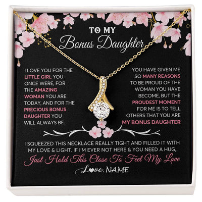 Alluring Beauty Necklace 18K Yellow Gold Finish | 1 | Personalized To My Bonus Daughter Gifts Necklace From Stepmother Love Precious Bonus Daughter Birthday Graduation Christmas Customized Gift Box Message Card | teecentury
