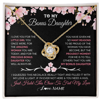Love Knot Necklace 18K Yellow Gold Finish | 1 | Personalized To My Bonus Daughter Gifts Necklace From Stepmother Love Precious Bonus Daughter Birthday Graduation Christmas Customized Gift Box Message Card | teecentury
