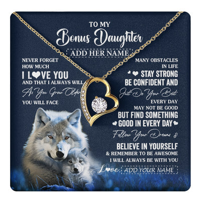 Forever Love Necklace 18K Yellow Gold Finish | 1 | Personalized To My Bonus Daughter I Love You Forever Necklace From Step Mom Dad Wolf Stepdaughter Birthday Gifts Graduation Christmas Gift Box Message Card | teecentury.myshopify