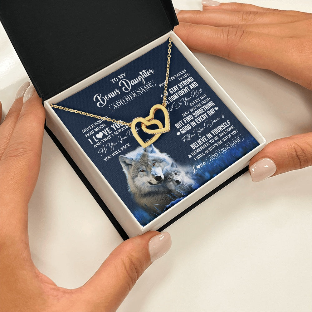 Interlocking Hearts Necklace 18K Yellow Gold Finish | 2 | Personalized To My Bonus Daughter I Love You Forever Necklace From Step Mom Dad Wolf Stepdaughter Birthday Gifts Graduation Christmas Gift Box Message Card | teecentury.myshopify
