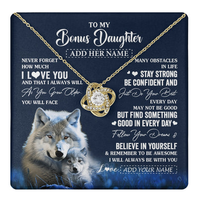 Love Knot Necklace 18K Yellow Gold Finish | 1 | Personalized To My Bonus Daughter I Love You Forever Necklace From Step Mom Dad Wolf Stepdaughter Birthday Gifts Graduation Christmas Gift Box Message Card | teecentury.myshopify