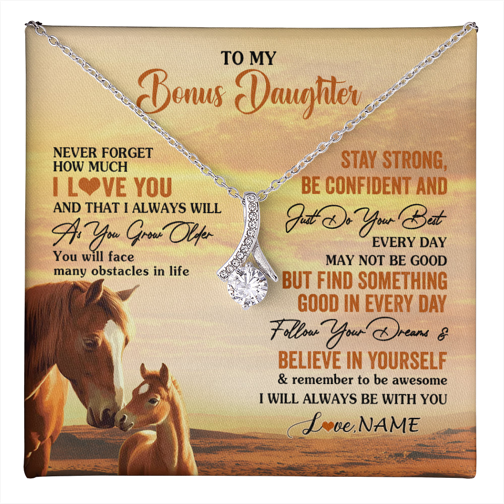 Alluring Beauty Necklace 14K White Gold Finish | 1 | Personalized To My Bonus Daughter I Love You Forever Necklace From Stepmom Dad Horse Stepdaughter Birthday Jewelry Christmas Customized Gift Box Message Card | teecentury