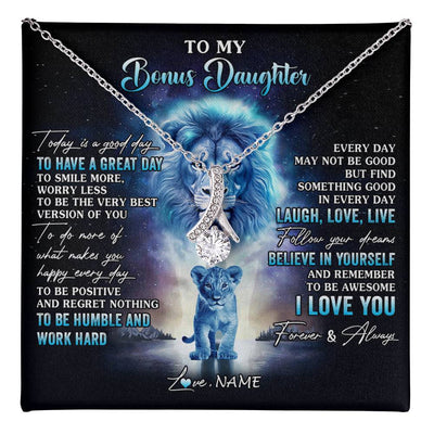 Alluring Beauty Necklace 14K White Gold Finish | 1 | Personalized To My Bonus Daughter Lion Necklace From Stepdad Every Day Laugh Love Live Stepdaughter Birthday Christmas Customized Gift Box Message Card | teecentury