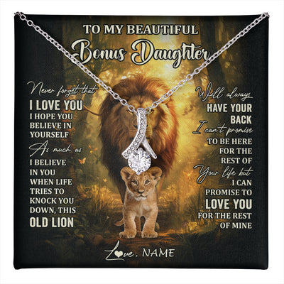 Alluring Beauty Necklace 14K White Gold Finish | 1 | Personalized To My Bonus Daughter Lion Necklace From Stepdad Never Forget That I Love You Stepdaughter Birthday Christmas Customized Gift Box Message Card | teecentury