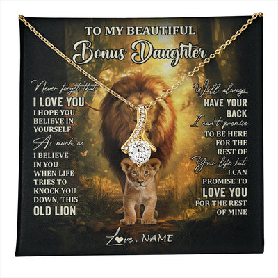 Alluring Beauty Necklace 18K Yellow Gold Finish | 1 | Personalized To My Bonus Daughter Lion Necklace From Stepdad Never Forget That I Love You Stepdaughter Birthday Christmas Customized Gift Box Message Card | teecentury