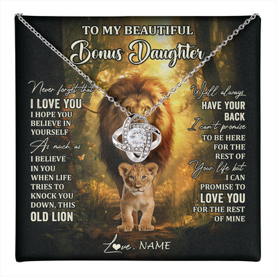Love Knot Necklace 14K White Gold Finish | 1 | Personalized To My Bonus Daughter Lion Necklace From Stepdad Never Forget That I Love You Stepdaughter Birthday Christmas Customized Gift Box Message Card | teecentury