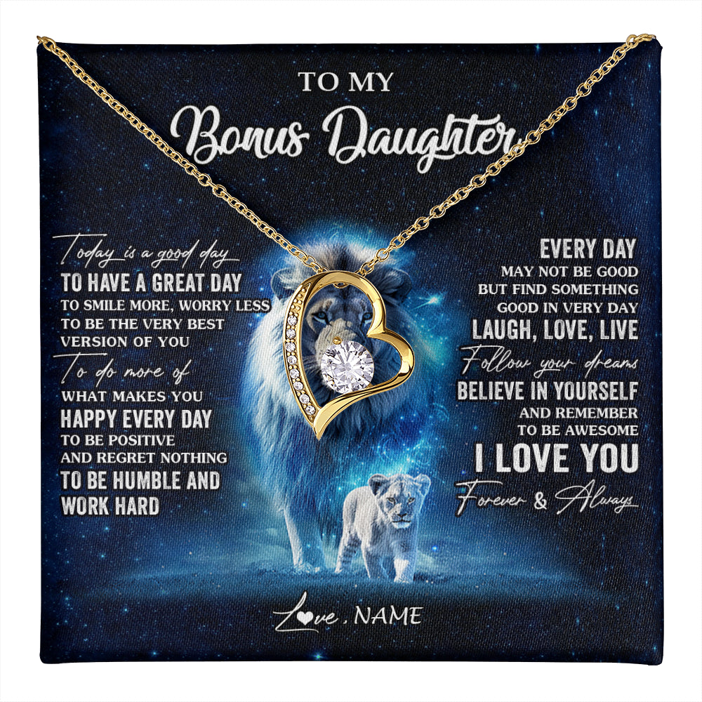 Forever Love Necklace 18K Yellow Gold Finish | 1 | Personalized To My Bonus Daughter Lion Necklace From Stepdad Today Is A Good Day Stepdaughter Gifts Birthday Jewelry Christmas Customized Gift Box Message Card | teecentury