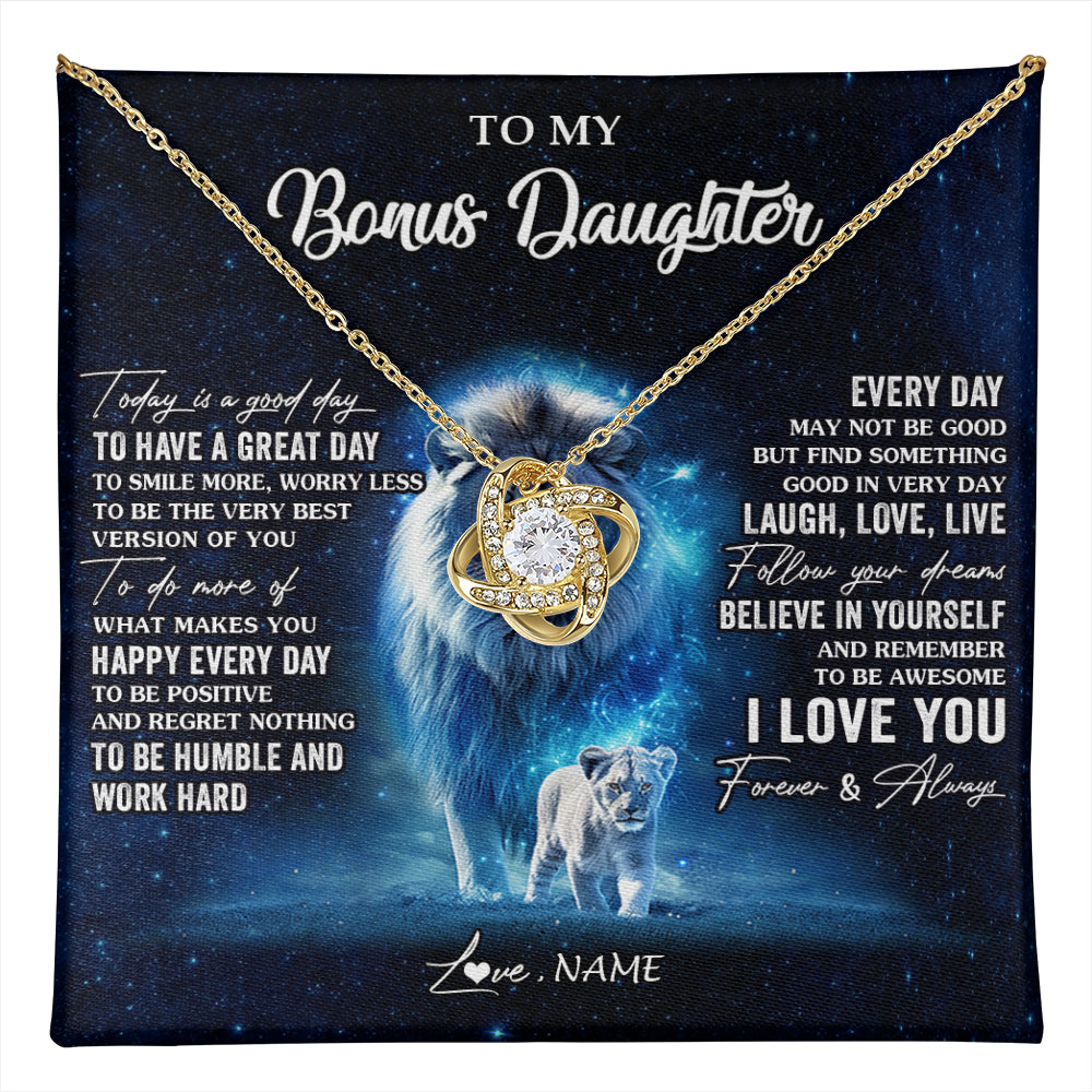 Love Knot Necklace 18K Yellow Gold Finish | 1 | Personalized To My Bonus Daughter Lion Necklace From Stepdad Today Is A Good Day Stepdaughter Gifts Birthday Jewelry Christmas Customized Gift Box Message Card | teecentury