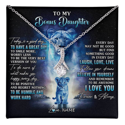 Alluring Beauty Necklace 14K White Gold Finish | 1 | Personalized To My Bonus Daughter Lion Necklace From Stepmom Every Day Laugh Love Live Stepdaughter Birthday Christmas Customized Gift Box Message Card | teecentury