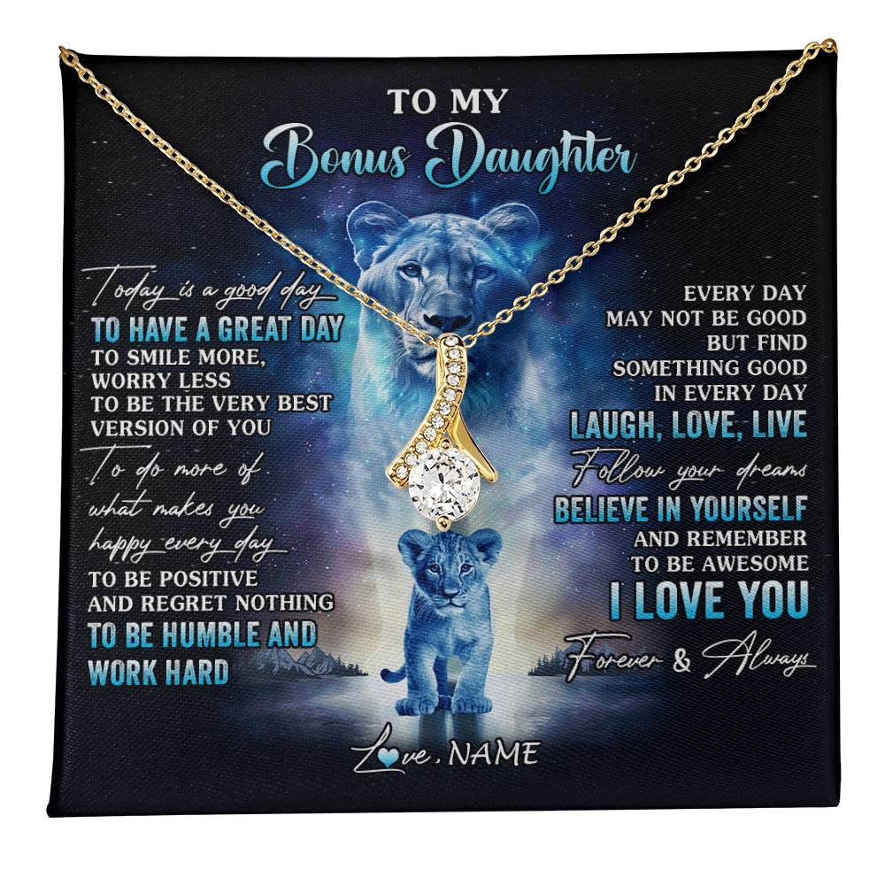 Alluring Beauty Necklace 18K Yellow Gold Finish | 1 | Personalized To My Bonus Daughter Lion Necklace From Stepmom Every Day Laugh Love Live Stepdaughter Birthday Christmas Customized Gift Box Message Card | teecentury