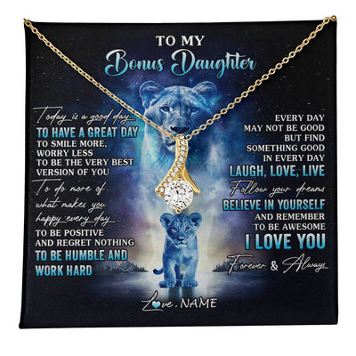 Alluring Beauty Necklace 18K Yellow Gold Finish | 1 | Personalized To My Bonus Daughter Lion Necklace From Stepmom Every Day Laugh Love Live Stepdaughter Birthday Christmas Customized Gift Box Message Card | teecentury