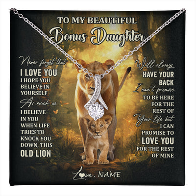 Alluring Beauty Necklace 14K White Gold Finish | 1 | Personalized To My Bonus Daughter Lion Necklace From Stepmom Never Forget That I Love You Stepdaughter Birthday Christmas Customized Gift Box Message Card | teecentury
