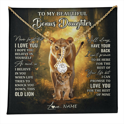 Alluring Beauty Necklace 18K Yellow Gold Finish | 1 | Personalized To My Bonus Daughter Lion Necklace From Stepmom Never Forget That I Love You Stepdaughter Birthday Christmas Customized Gift Box Message Card | teecentury
