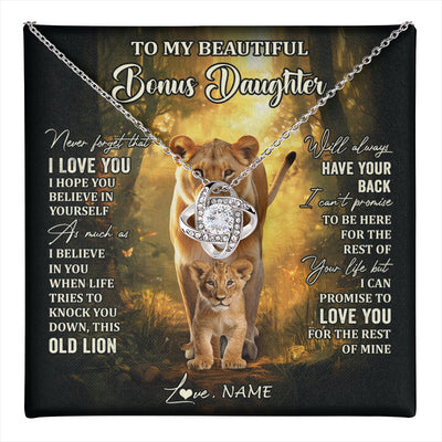 Love Knot Necklace 14K White Gold Finish | 1 | Personalized To My Bonus Daughter Lion Necklace From Stepmom Never Forget That I Love You Stepdaughter Birthday Christmas Customized Gift Box Message Card | teecentury