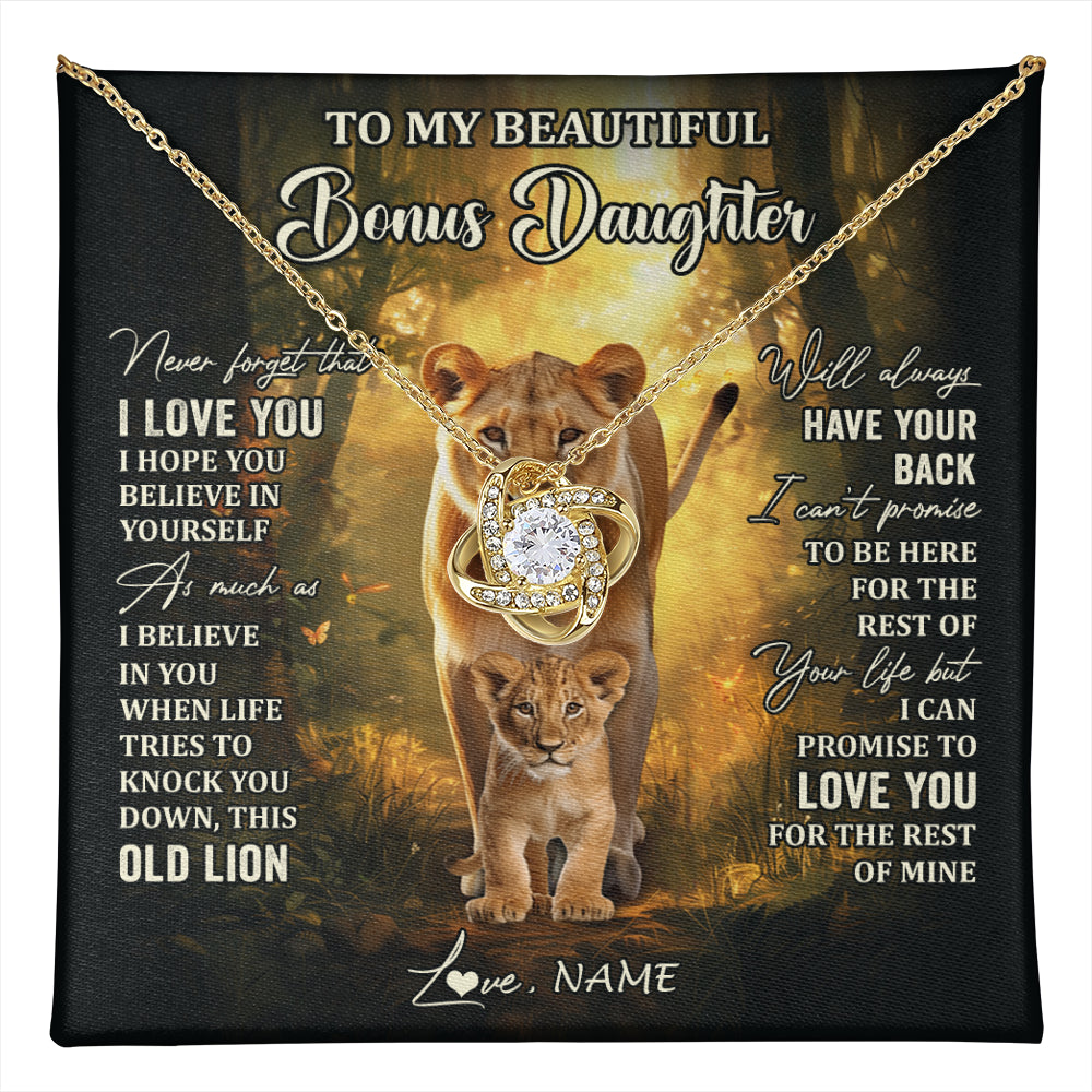 Love Knot Necklace 18K Yellow Gold Finish | 1 | Personalized To My Bonus Daughter Lion Necklace From Stepmom Never Forget That I Love You Stepdaughter Birthday Christmas Customized Gift Box Message Card | teecentury