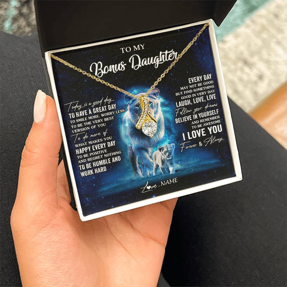 Alluring Beauty Necklace 18K Yellow Gold Finish | 2 | Personalized To My Bonus Daughter Lion Necklace From Stepmom Today Is A Good Day Stepdaughter Gifts Birthday Jewelry Christmas Customized Gift Box Message Card | teecentury