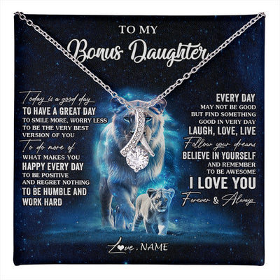 Alluring Beauty Necklace 14K White Gold Finish | 1 | Personalized To My Bonus Daughter Lion Necklace From Stepmom Today Is A Good Day Stepdaughter Gifts Birthday Jewelry Christmas Customized Gift Box Message Card | teecentury