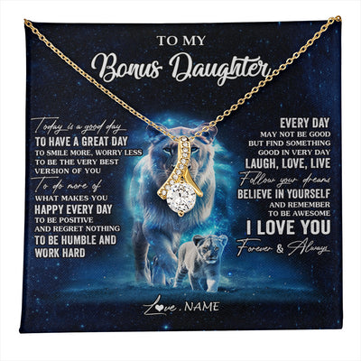 Alluring Beauty Necklace 18K Yellow Gold Finish | 1 | Personalized To My Bonus Daughter Lion Necklace From Stepmom Today Is A Good Day Stepdaughter Gifts Birthday Jewelry Christmas Customized Gift Box Message Card | teecentury