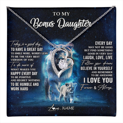 Forever Love Necklace 14K White Gold Finish | 1 | Personalized To My Bonus Daughter Lion Necklace From Stepmom Today Is A Good Day Stepdaughter Gifts Birthday Jewelry Christmas Customized Gift Box Message Card | teecentury
