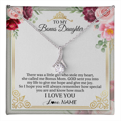 Alluring Beauty Necklace 14K White Gold Finish | 1 | Personalized To My Bonus Daughter Necklace From Bonus Mom There Was A Little Girl Stepddaughter Birthday Jewelry Christmas Customized Gift Box Message Card | teecentury