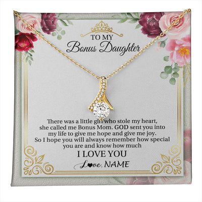 Alluring Beauty Necklace 18K Yellow Gold Finish | 1 | Personalized To My Bonus Daughter Necklace From Bonus Mom There Was A Little Girl Stepddaughter Birthday Jewelry Christmas Customized Gift Box Message Card | teecentury