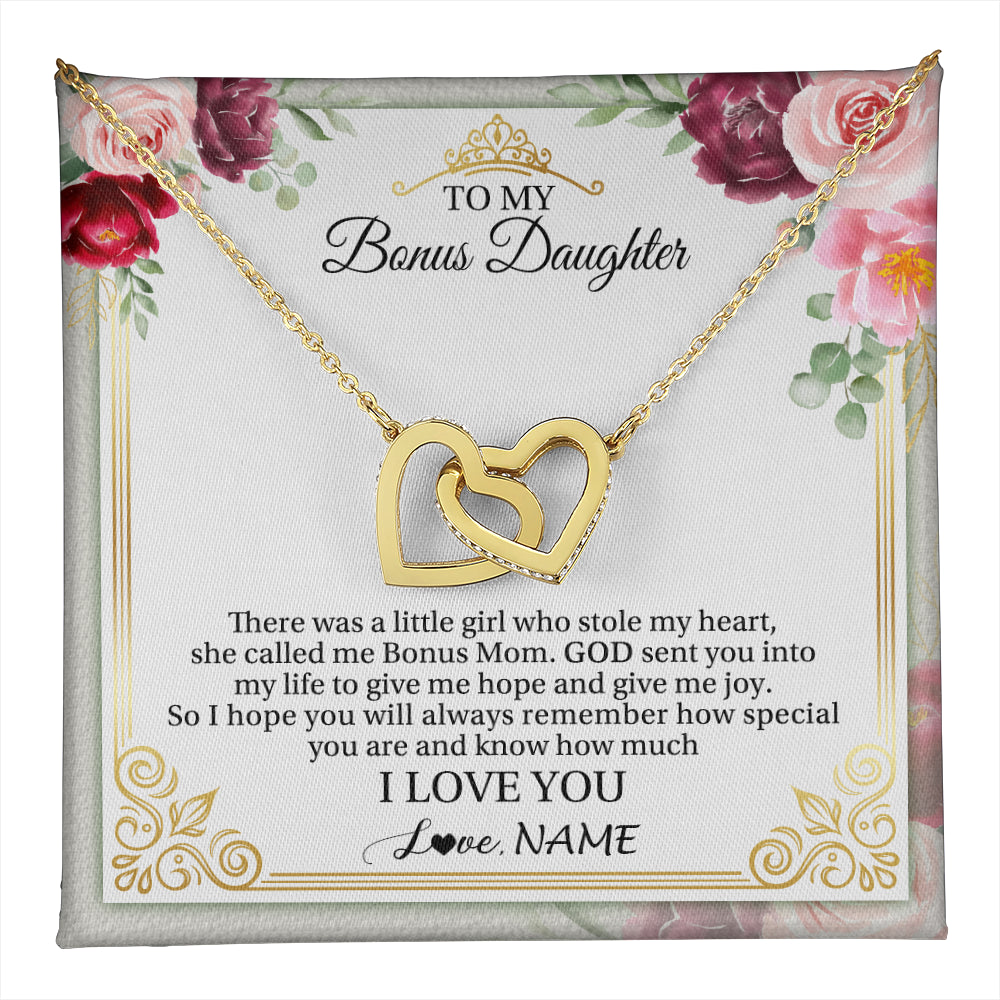 Interlocking Hearts Necklace 18K Yellow Gold Finish | 1 | Personalized To My Bonus Daughter Necklace From Bonus Mom There Was A Little Girl Stepddaughter Birthday Jewelry Christmas Customized Gift Box Message Card | teecentury