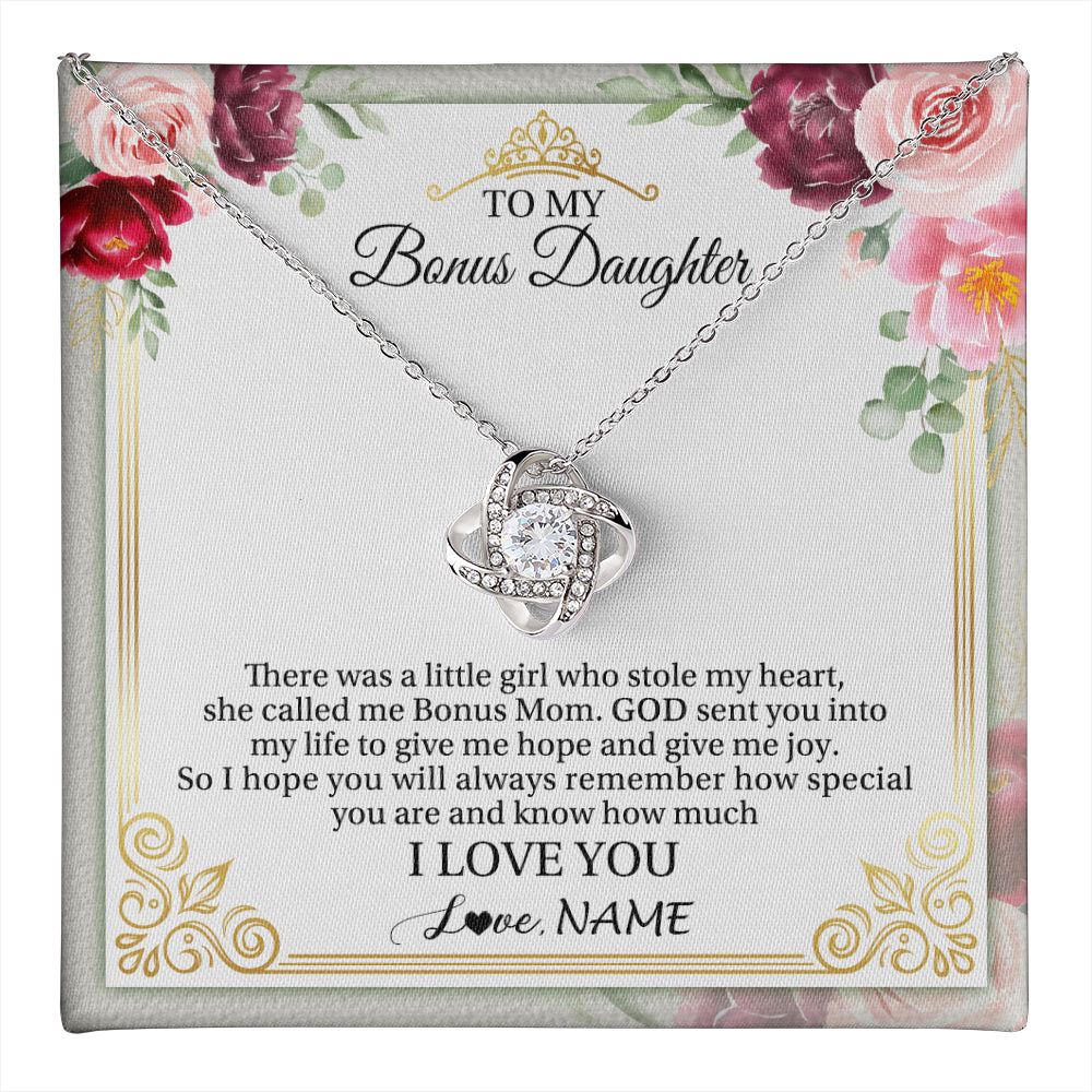 Love Knot Necklace 14K White Gold Finish | 1 | Personalized To My Bonus Daughter Necklace From Bonus Mom There Was A Little Girl Stepddaughter Birthday Jewelry Christmas Customized Gift Box Message Card | teecentury