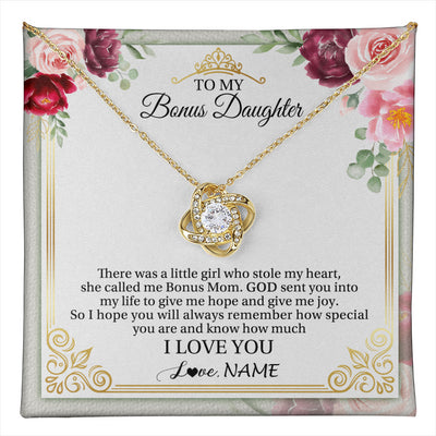 Love Knot Necklace 18K Yellow Gold Finish | 1 | Personalized To My Bonus Daughter Necklace From Bonus Mom There Was A Little Girl Stepddaughter Birthday Jewelry Christmas Customized Gift Box Message Card | teecentury