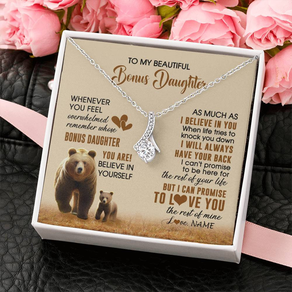 Alluring Beauty Necklace 14K White Gold Finish | 2 | Personalized To My Bonus Daughter Necklace From StepMom Dad Whenever You Feel Bear Stepdaughter Birthday Gifts Gifts Christmas Customized Gift Box Message Card | teecentury