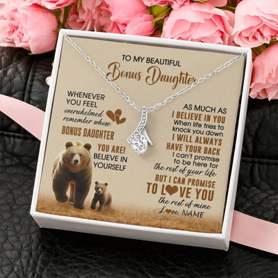 Alluring Beauty Necklace 14K White Gold Finish | 2 | Personalized To My Bonus Daughter Necklace From StepMom Dad Whenever You Feel Bear Stepdaughter Birthday Gifts Gifts Christmas Customized Gift Box Message Card | teecentury
