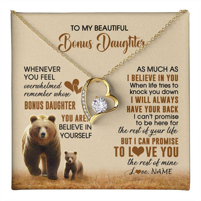 Forever Love Necklace 18K Yellow Gold Finish | 1 | Personalized To My Bonus Daughter Necklace From StepMom Dad Whenever You Feel Bear Stepdaughter Birthday Gifts Gifts Christmas Customized Gift Box Message Card | teecentury