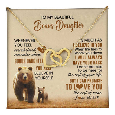 Interlocking Hearts Necklace 18K Yellow Gold Finish | 1 | Personalized To My Bonus Daughter Necklace From StepMom Dad Whenever You Feel Bear Stepdaughter Birthday Gifts Gifts Christmas Customized Gift Box Message Card | teecentury